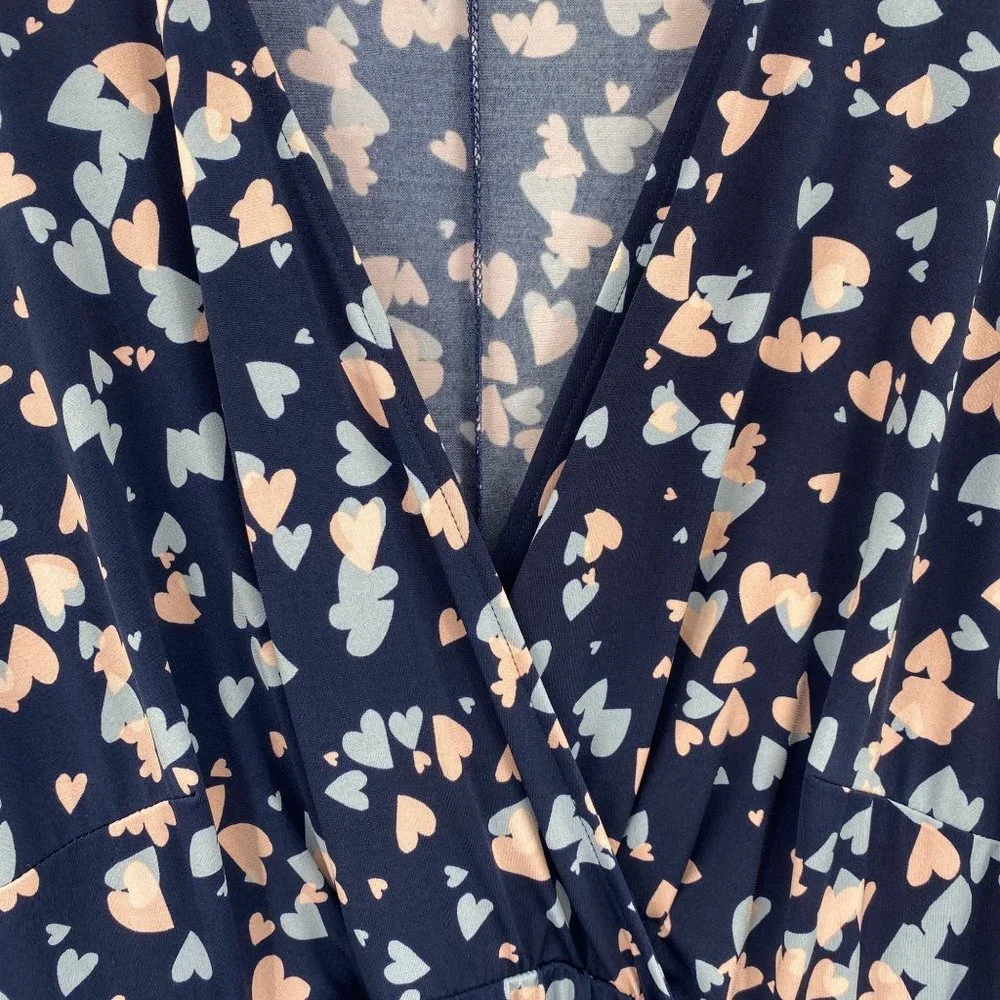 Torrid Heart Print Studio Knit Wrap Dress Size‎ 1X Blue Handkerchief hem pockets